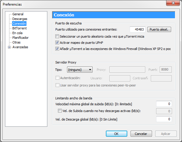 Abrir los puertos del router (Preferencias de uTorrent)
